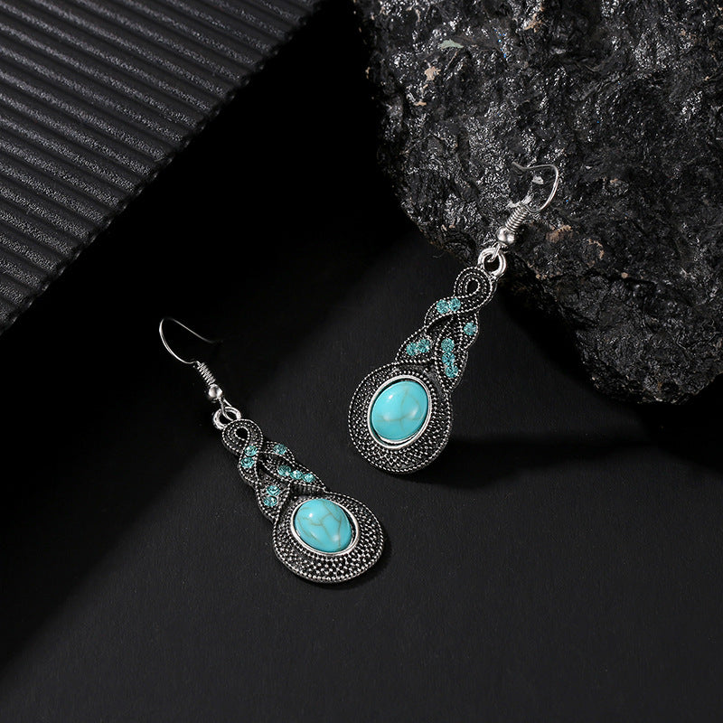 Wholesale Fashion Vintage Blue Crystal Inlaid Turquoise Earrings